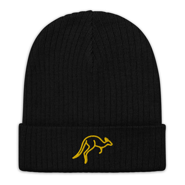 Ribbed knit beanie Gold Kangaroo in Graphite