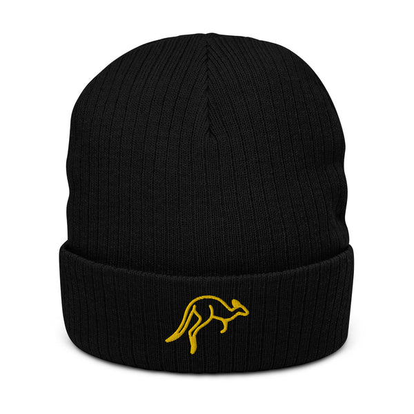 Ribbed knit beanie Gold Kangaroo in Graphite
